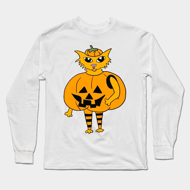 Halloween Pumpkin Cat Long Sleeve T-Shirt by drknice